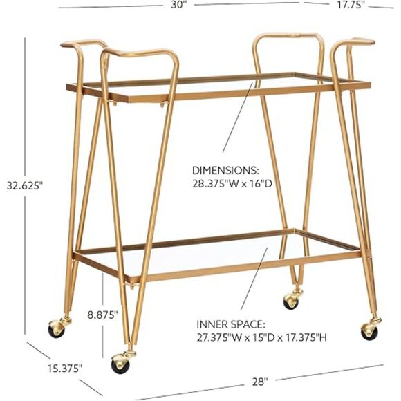 Portable Mid-Century Bar Cart 17.38"D x 30"W x 31.75"H - Picture 2 of 4